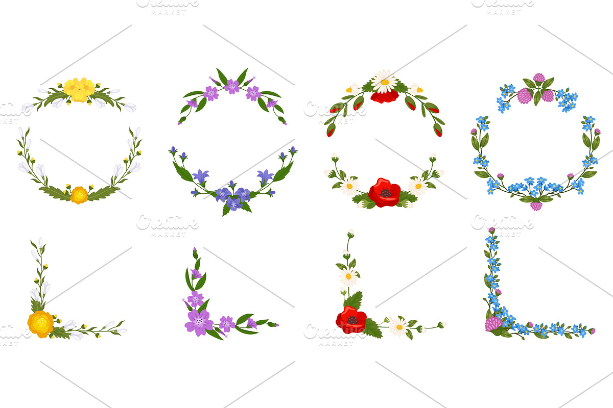 Floral frames in circle and corner, an Object Illustration by Vectorbuum