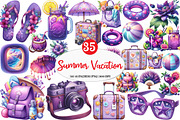 Purple Summer Vacation Graphics, an Illustration by Watercolor design (Thumbnail 1 of 4)