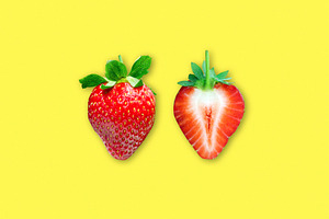 Ripe strawberries on yellow, a Food & Drink Photo by BOOCYS