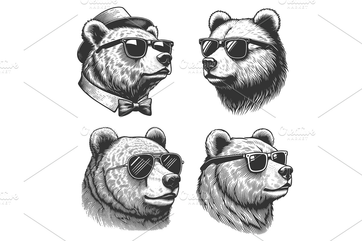Cool Bear in Sunglasses set vector, an Animal Illustration by AlexArt
