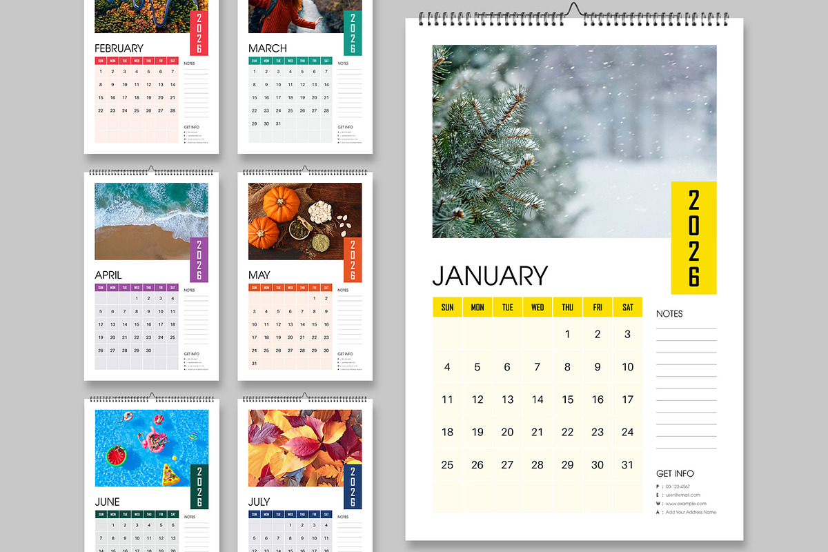 Colorful 2026 Wall Calendar Template, a Stationery Template by ContestDesign (Photo 1 of 5)