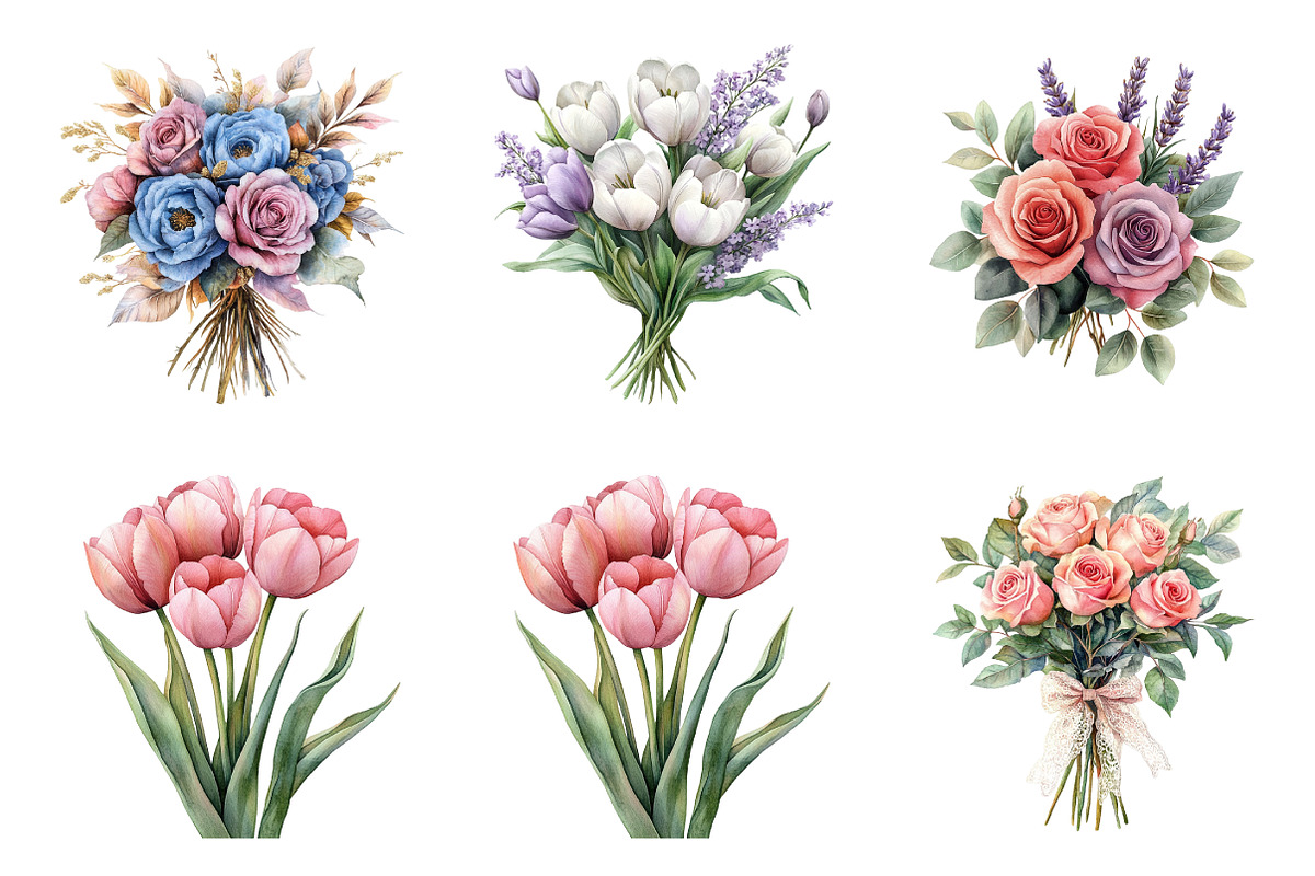 Elegant Watercolor Flower Bouquets, an Illustration by SinaCreation (Photo 4 of 7)