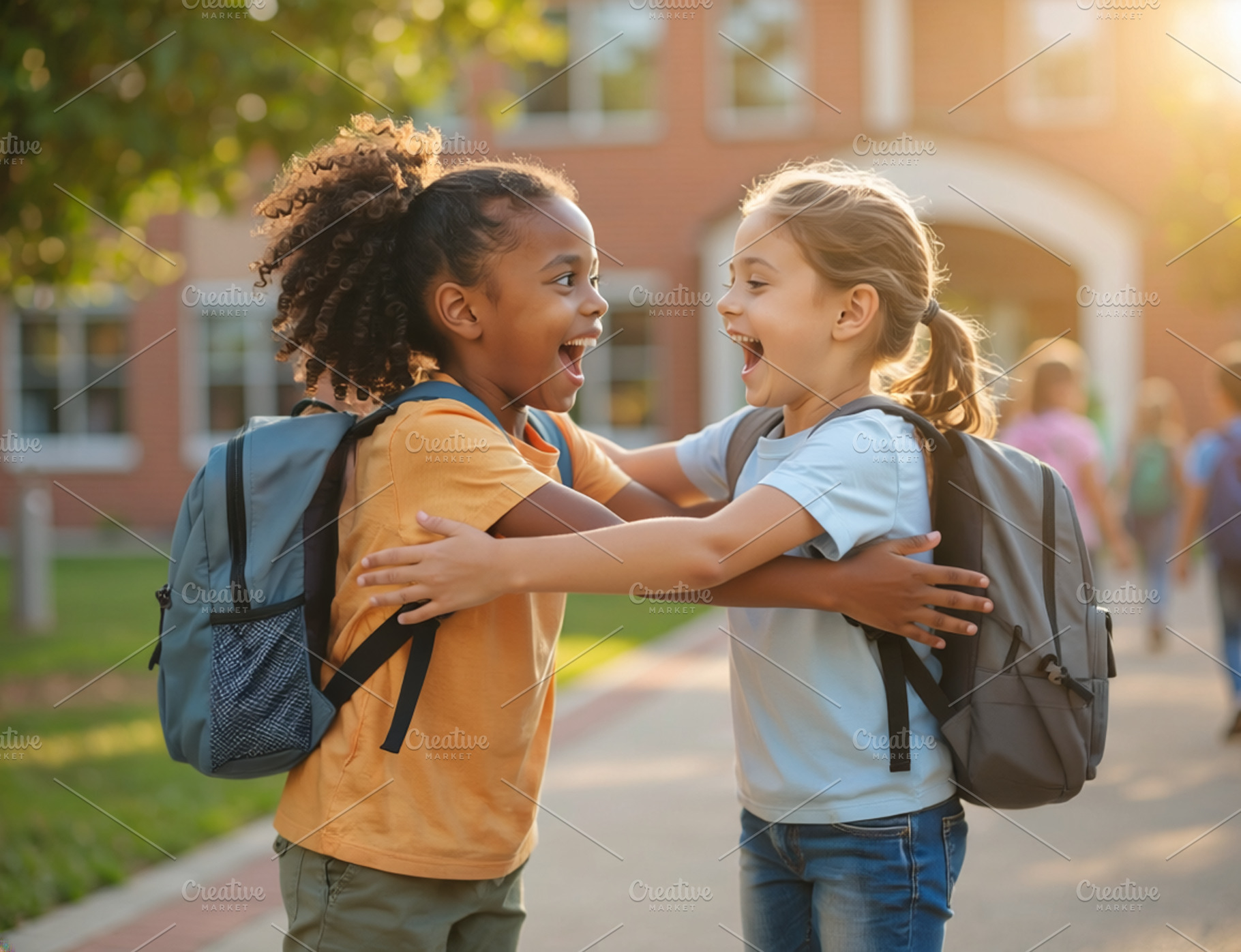 Children greeting outside school, a School & Education Photo by DanFLCreativo
