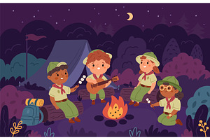 Little scouts at night camp. Cute, an Illustration by YummyBuum