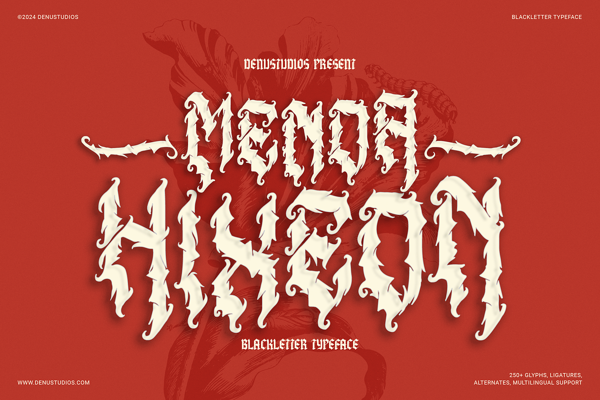 Menda Hixeon | Blackletter Typeface, a Blackletter Font by Denustudios (Photo 1 of 12)