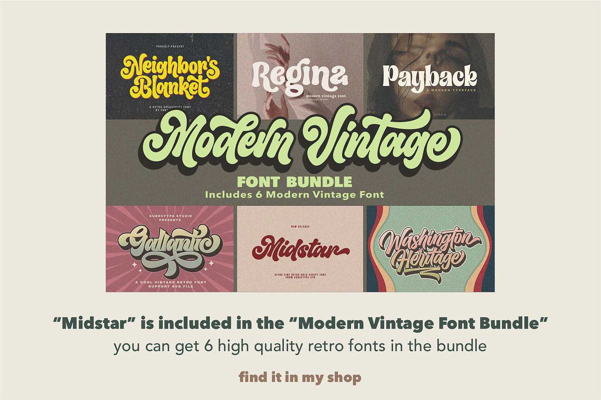 Midstar - Vintage Retro Font, a Script Font by Subectype Studio (Photo 5 of 9)
