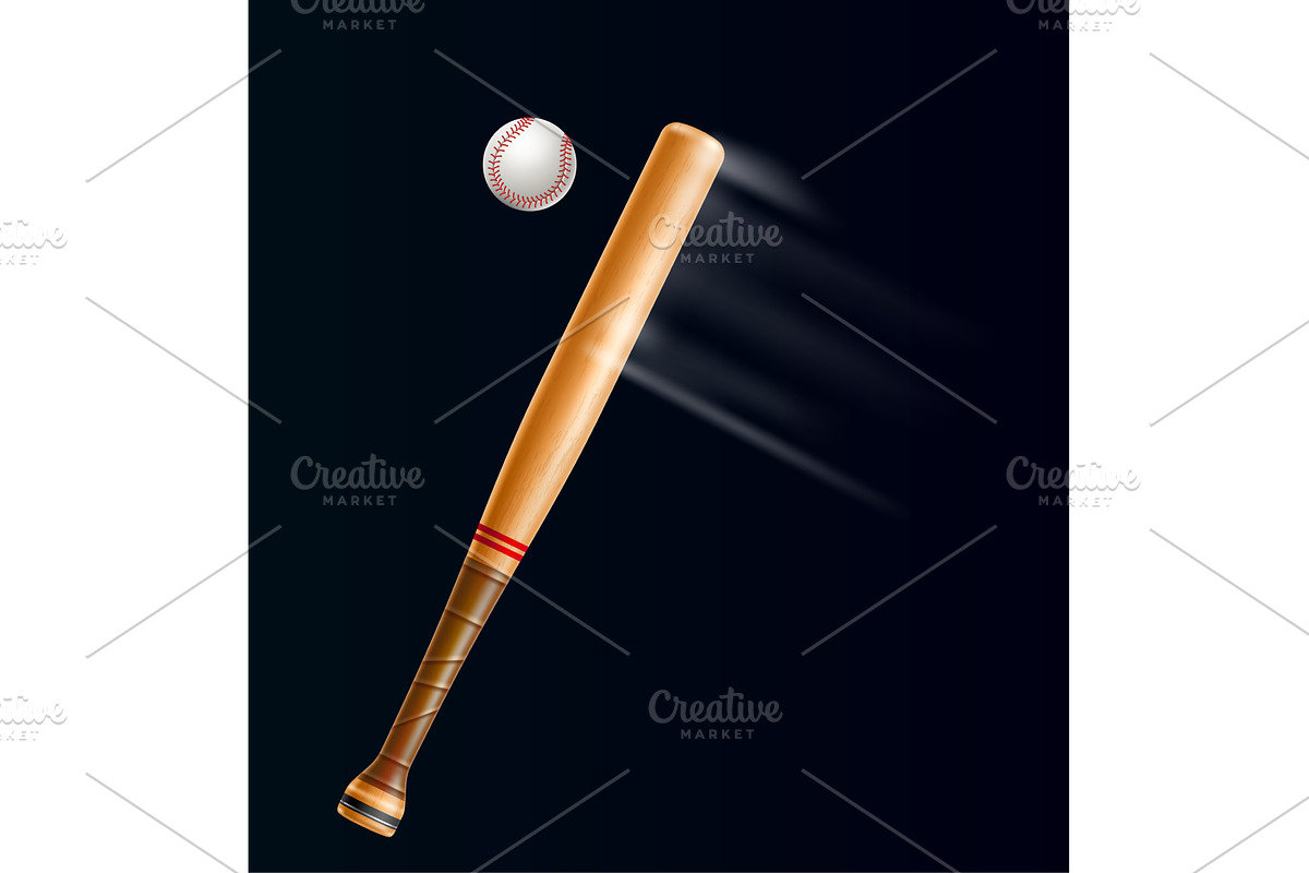 Realistic baseball bat hitting ball, an Object Illustration by Vectorbuum