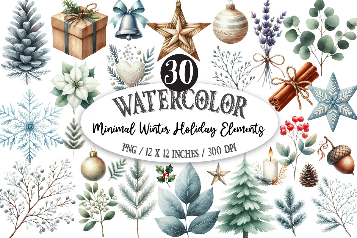 Minimal Winter Holiday Elements, an Illustration by Designking (Photo 1 of 5)
