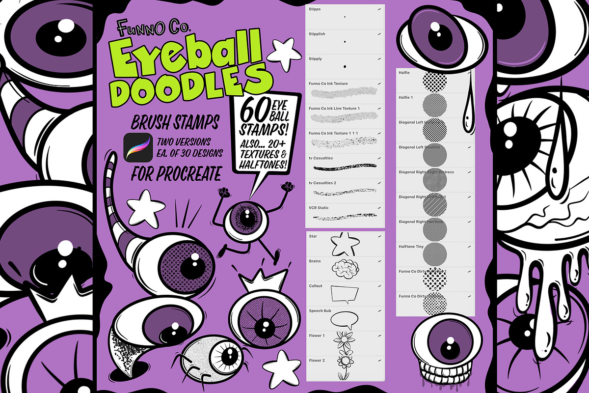 Eyeballs Cartoon Doodles Brush Pack, a Brush Add-On by Funno Co. (Photo 4 of 5)