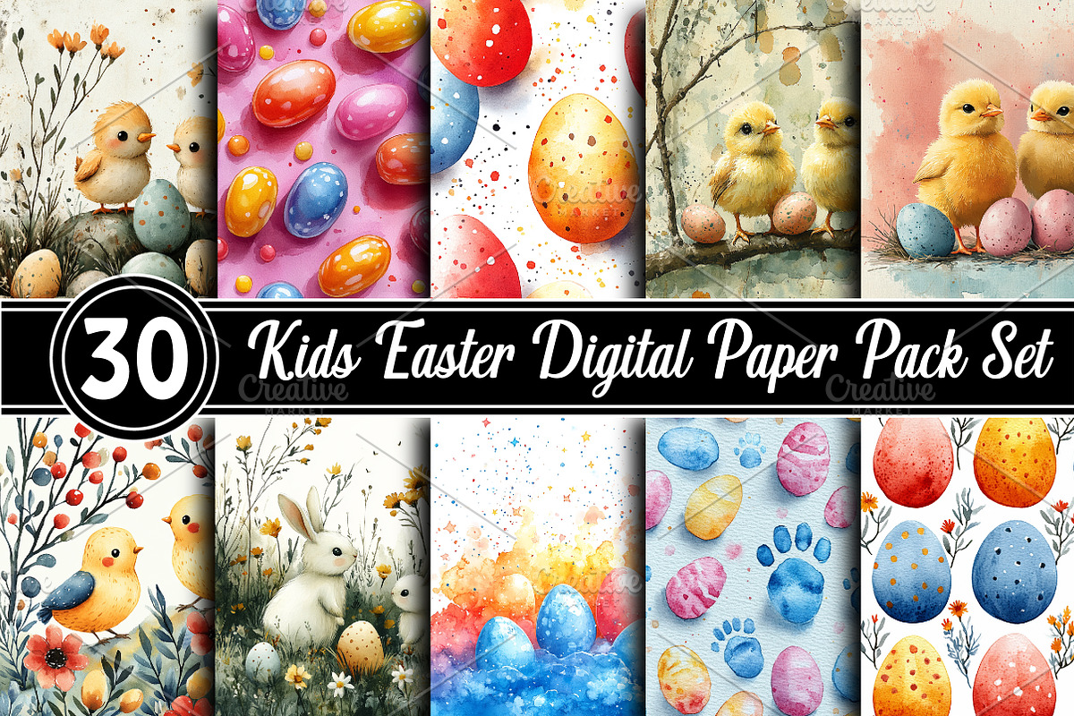 Kids Easter Digital Paper Pack, an Illustration by RobertsArt (Photo 1 of 5)