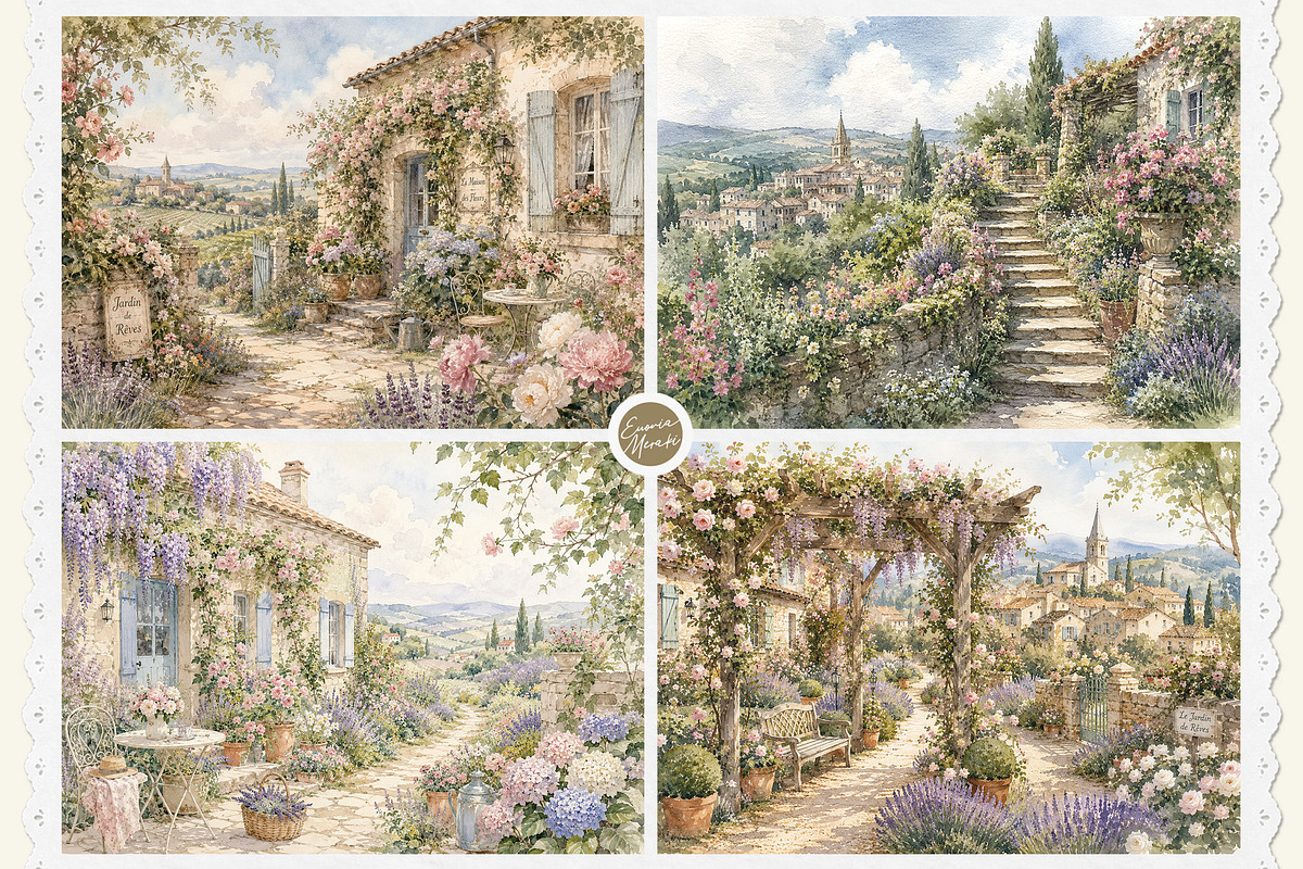 French Cottage Garden Watercolor Set, a Decorative Illustration by Euonia Meraki (Photo 2 of 18)