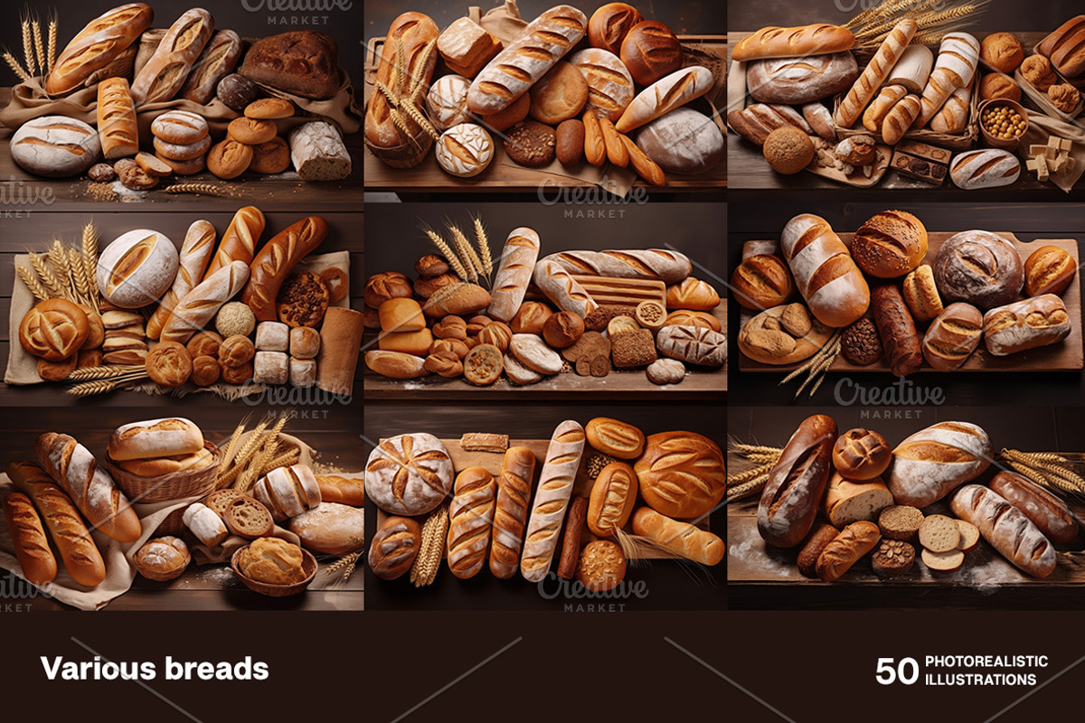 Various breads. 50 images, a Food & Drink Photo by Handmadefont (Photo 4 of 12)