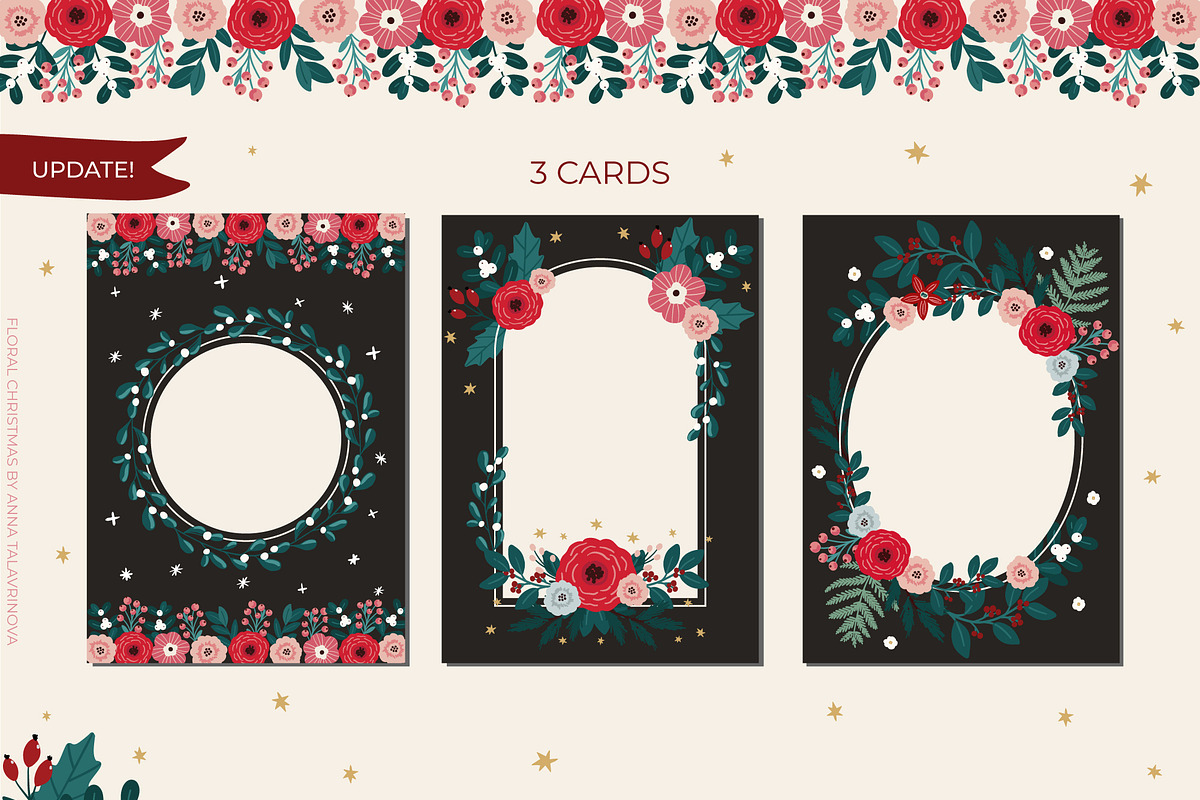 Floral Christmas clipart & pattern, an Animal Illustration by Cozy pattern shop (Photo 10 of 14)