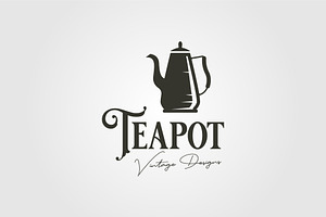 Teapot Vintage Logo Label Vector