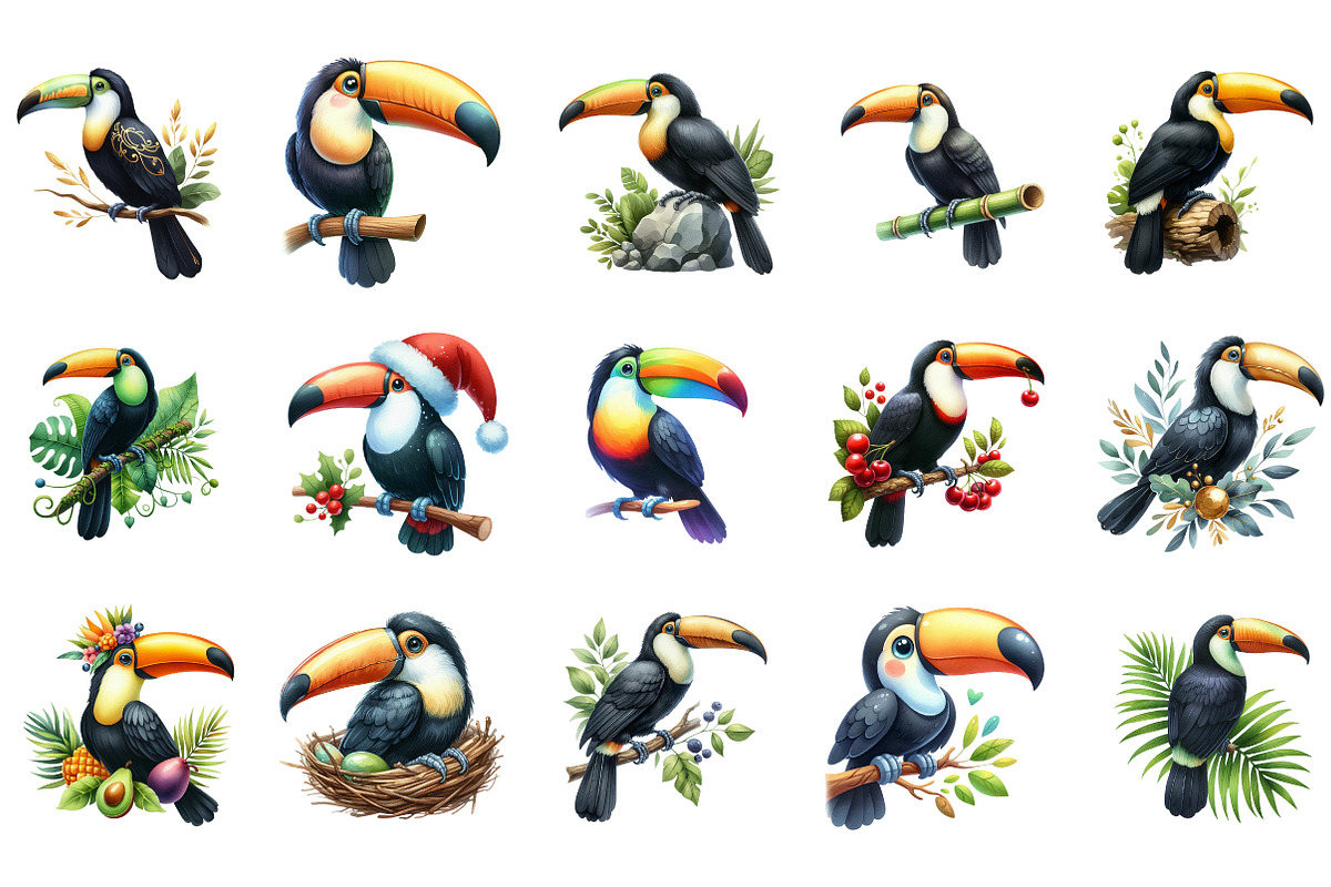 Watercolor toucan bird clipart, an Illustration by Designking (Photo 2 of 5)