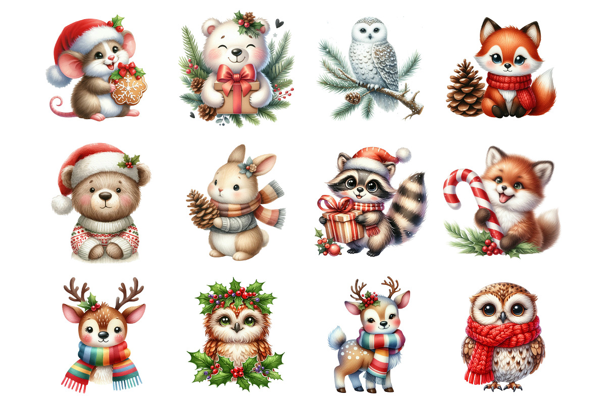 Sweet Christmas Woodland Animals PNG, an Illustration by SinaCreation (Photo 2 of 7)