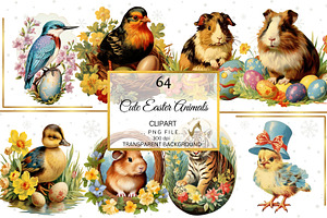 Vintage Easter Animal Clipart Bundle