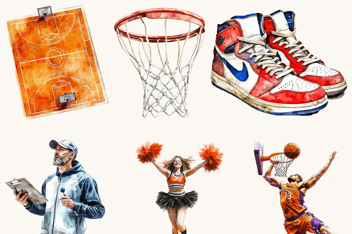 Watercolor Basketball Clipart Bundle, a Sport Illustration by Design Scotch