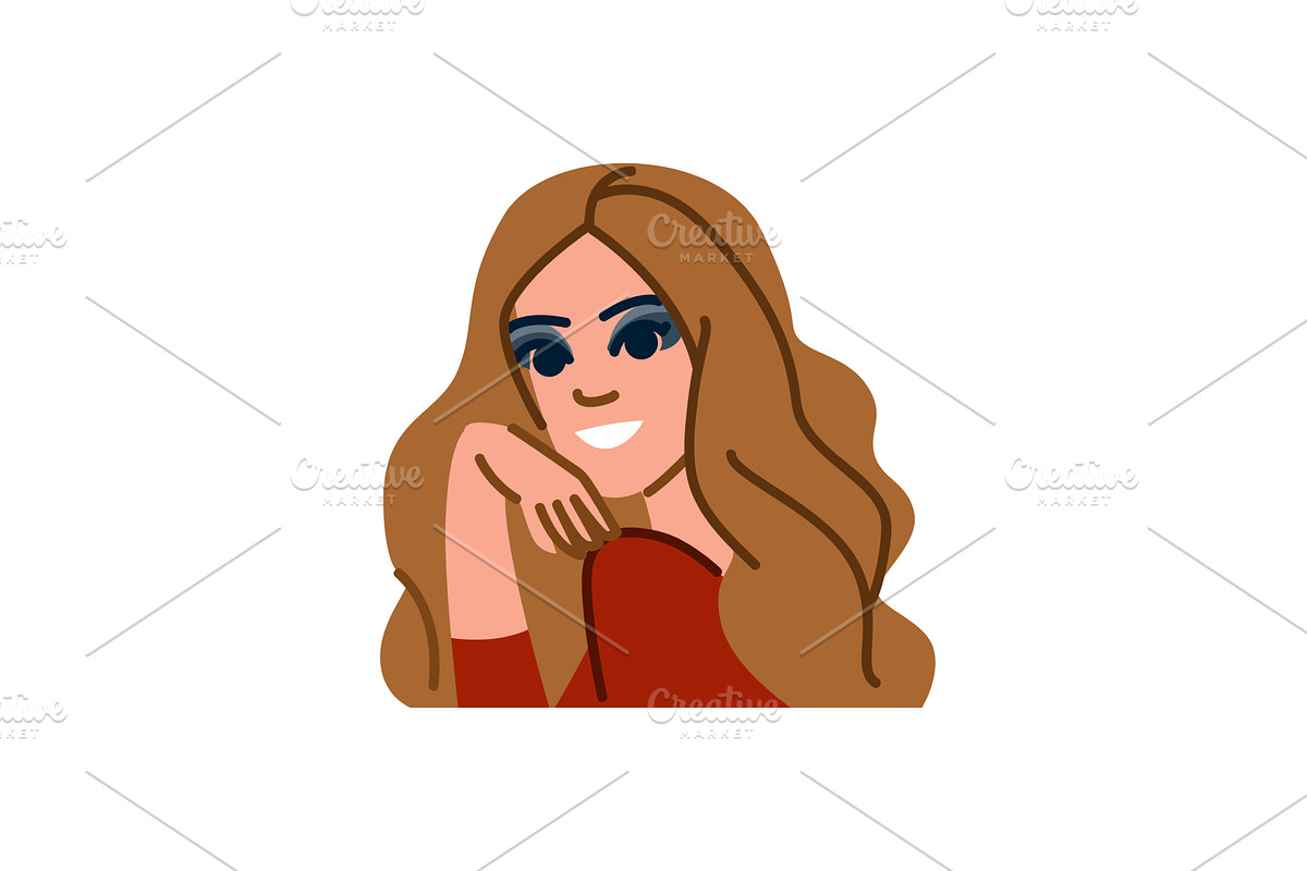 Smiling woman with long brown hair, an Object Illustration by pikepicture
