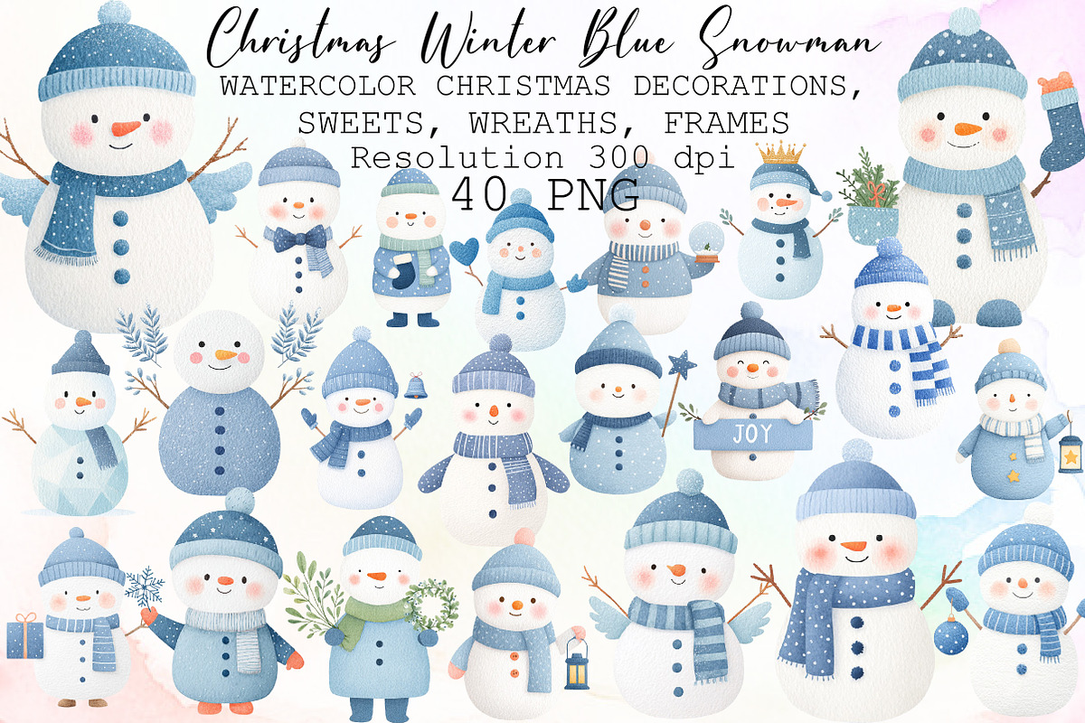Christmas Winter Blue Snowman Clipar, an Illustration by Sublimation Artist (Photo 1 of 6)