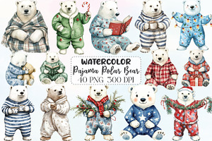 Christmas Pajama Polar Bear Clipart, an Illustration by CraftArtStudio
