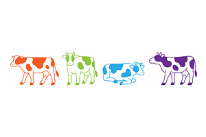 Set of colorful cows in different, an Animal Illustration by GraphiShop