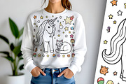 Cute Unicorn and Cat Coloring Page, an Animal Illustration by Sharon Schwalbe (Thumbnail 1 of 5)