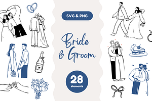 Whimsical Bride & Groom wedding art