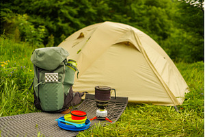 Colorful silicone camping tableware, a Holiday Photo by Stockphoto by vzwer
