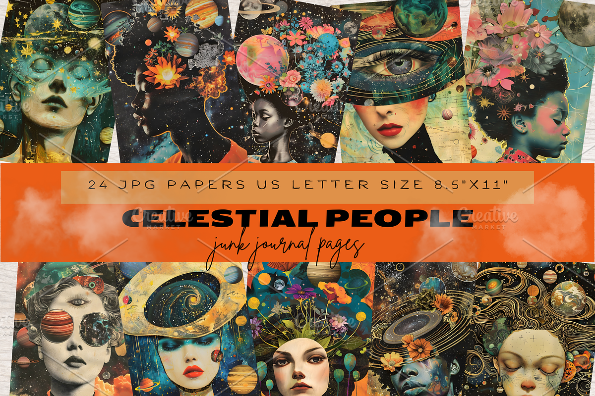 CELESTIAL PEOPLE JUNK JOURNAL PAGES, a Person Illustration by Daring Digies (Photo 1 of 8)
