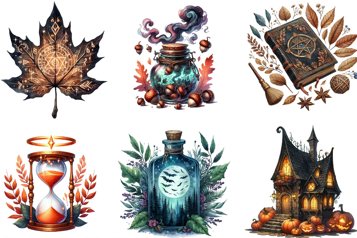 Watercolor Gothic Autumn Clipart, an Illustration by Designking (Photo 3 of 4)