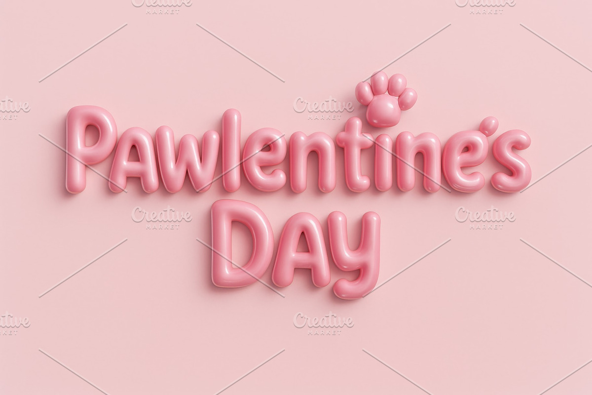 Pawlentines Day text in playful pink, an Illustration by Dvoevnore photos