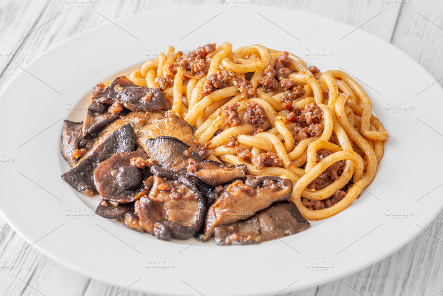 Unagi udon noodles served with beef, a Food & Drink Photo by Alexander Prokopenko