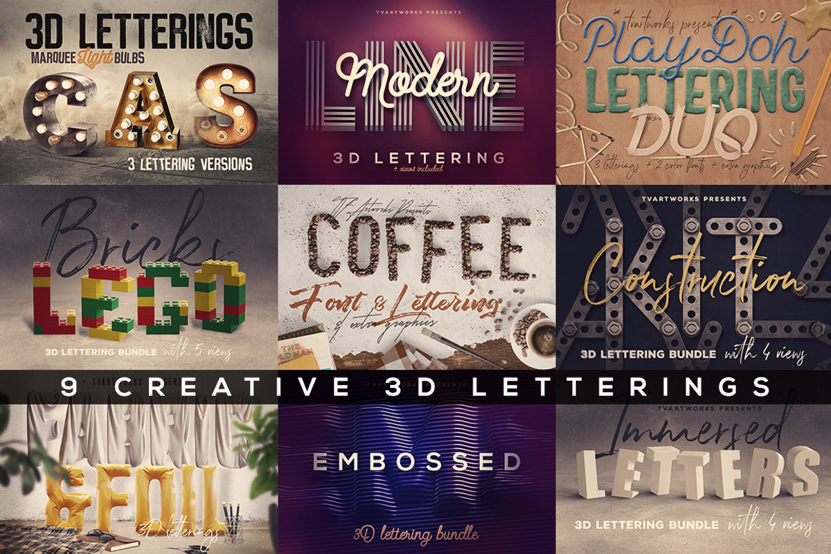 SALE 9 Creative 3D Lettering Sets, a Graphic by TVartworks (Photo 1 of 60)