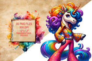 Disco Unicorn Clipart PNG Set