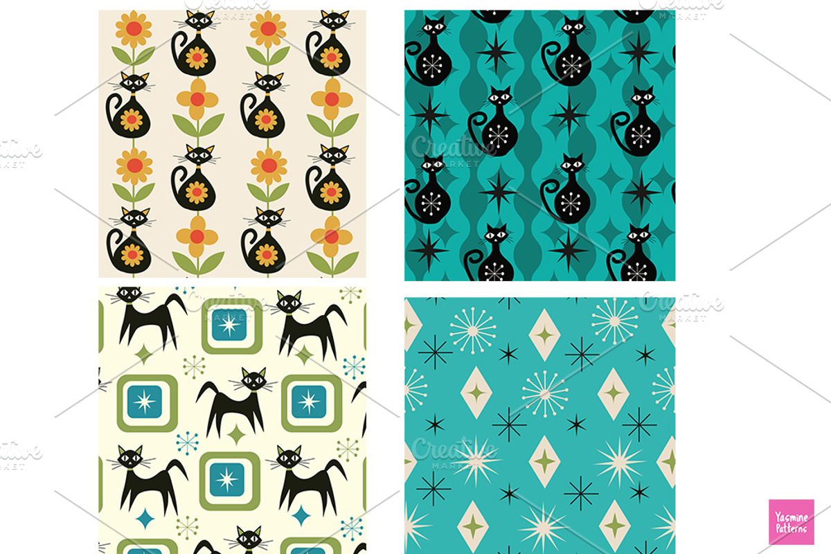 Atomic Cats and Starbursts Patterns, a Pattern Graphic by Yasmine Patterns (Photo 2 of 8)