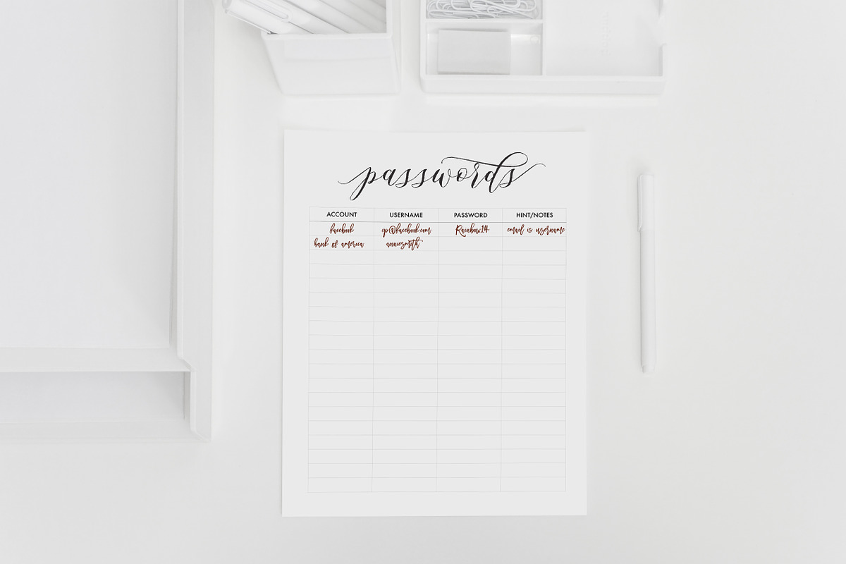 passwords sheet - printable, a Stationery Template by Claire + Pierre Design (Photo 2 of 2)