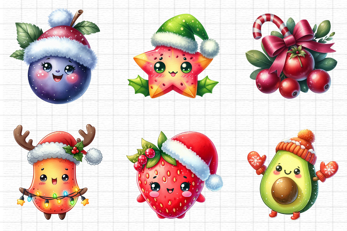 Christmas Kawaii Fruits Sublimation, a Seasonal Illustration by Daily ...