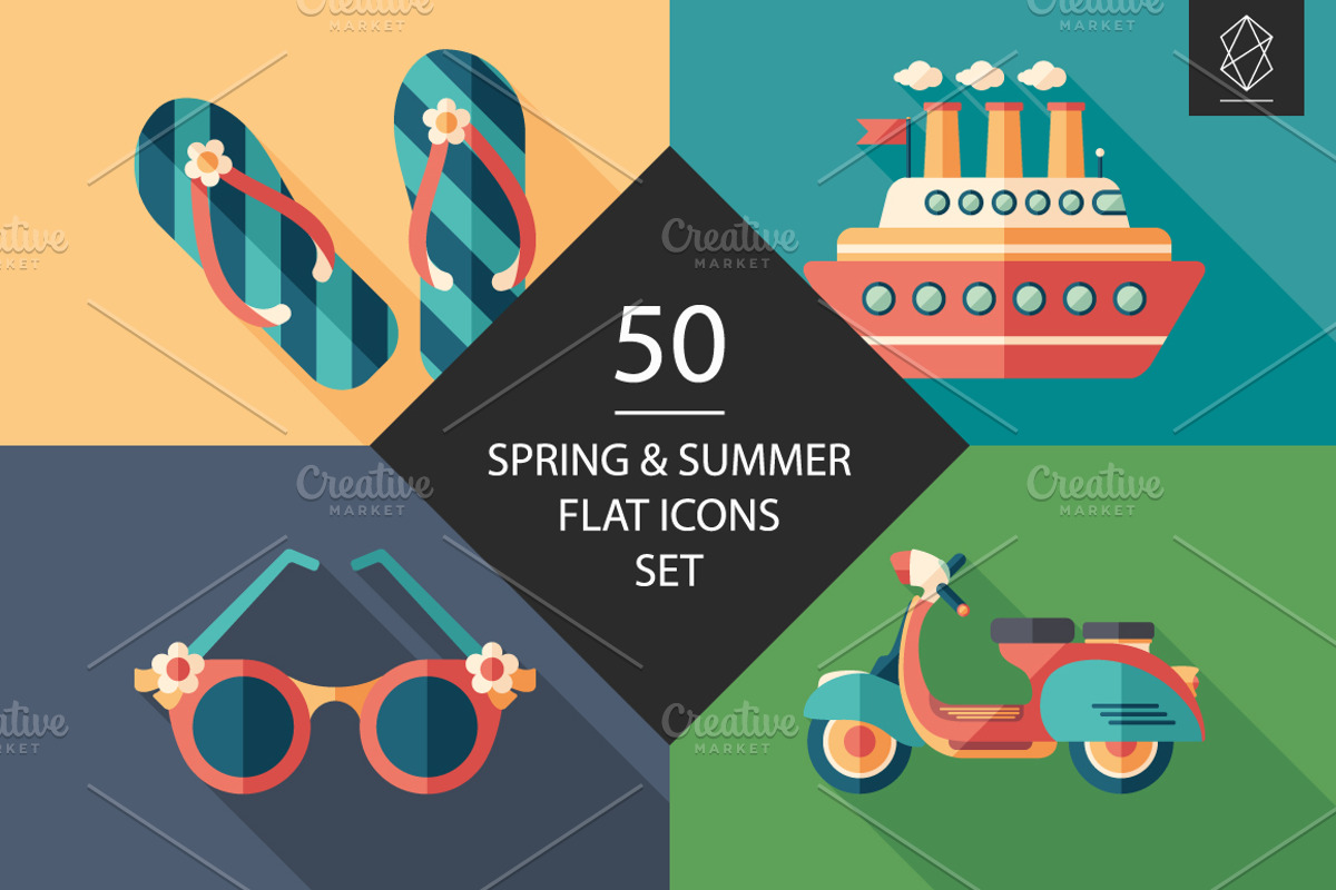 50 Spring and summer flat icons set, an Icon by Yury Velikanov (Photo 1 of 3)