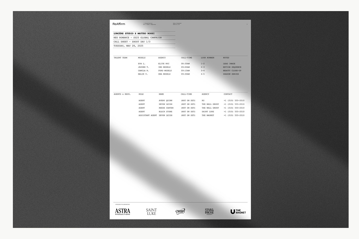 Fashion Call Sheet Template, a Social Media Template by ReAffirm (Photo 4 of 4)