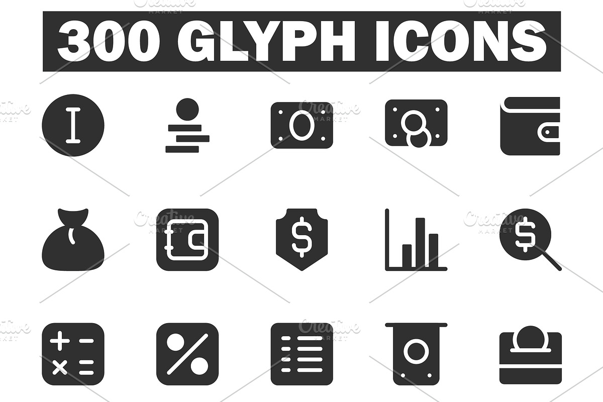 300 Glyph Essential Icons, a Solid Icon by alexdndz (Photo 1 of 21)