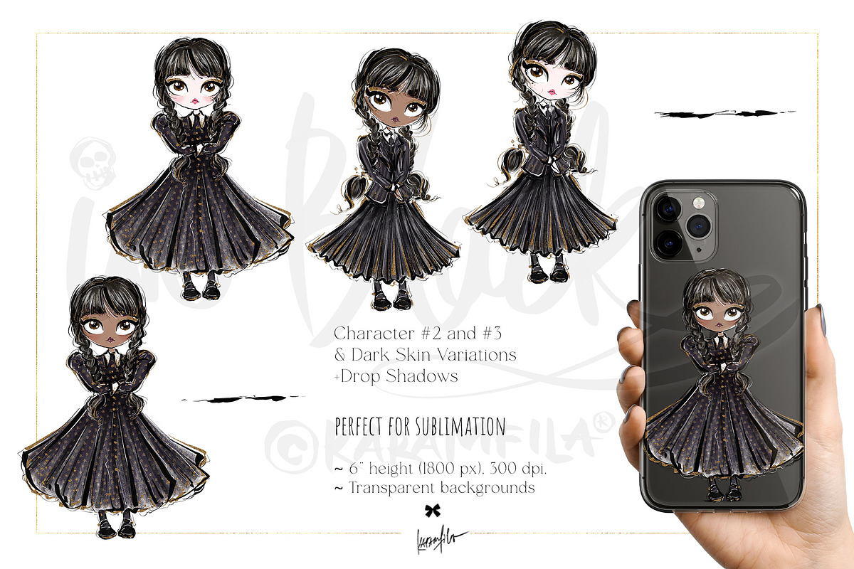 Gothic School Nerd Girl Clipart, a Seasonal Illustration by KaramfilaS (Photo 5 of 10)