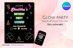 Glow Party Invite and Thank You Tag