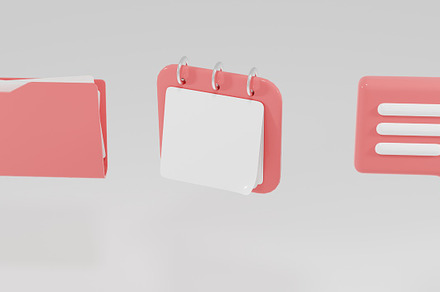 3D Minimal set icons for business. chat bubbles and calendars folder with docum