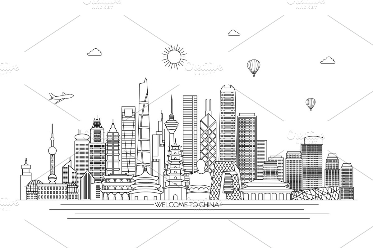 China line art skyline, an Illustration by LisaKolbasa (Photo 2 of 3)
