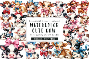 Cute Baby Cow Watercolor Clipart, an Illustration by CreationArt