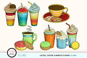 Coffee, Tea & Donut Clipart