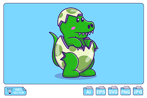 Cute Dino In Crack Egg Cartoon, an Animal Illustration by Artstorystudio