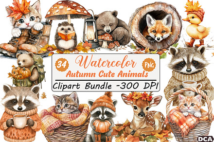 Autumn Cute Animals Clipart, an Illustration by DreamCafeArt