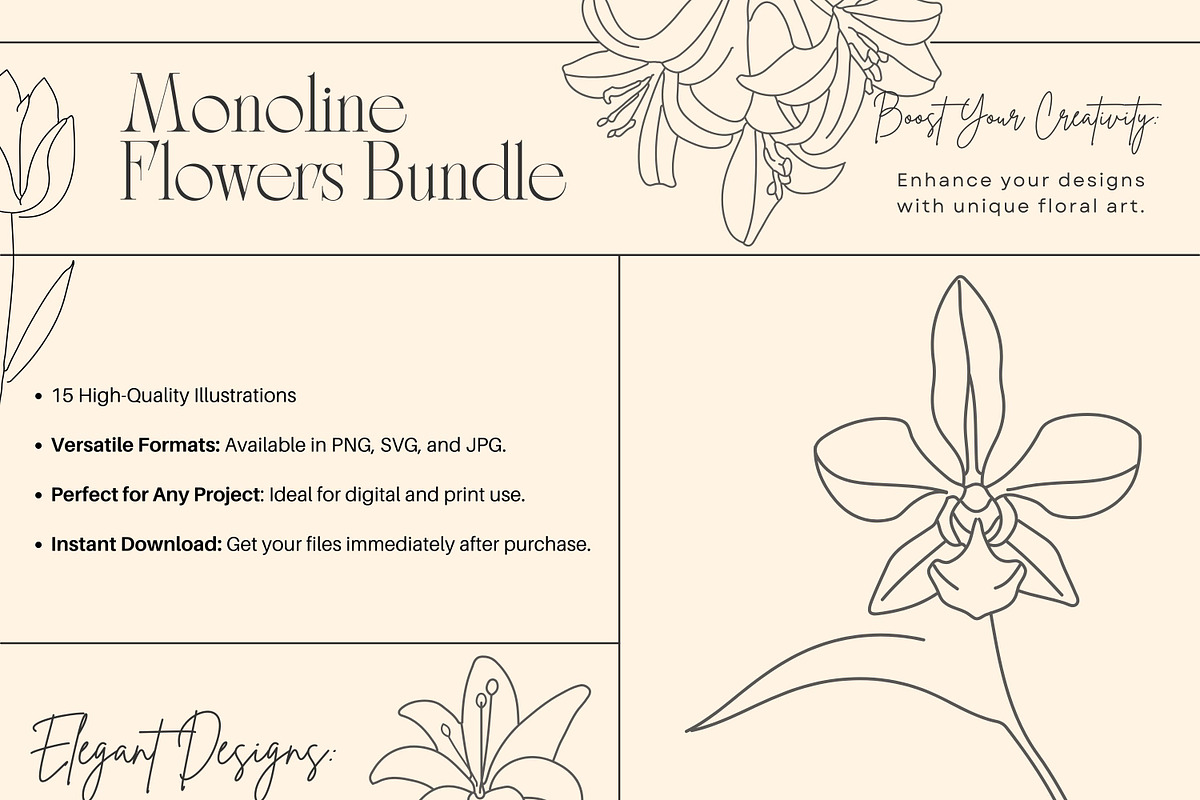Monoline Flowers Bundle, an Object Graphic by Hell Yeah Designs (Photo 5 of 12)